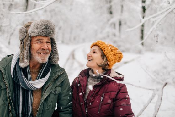 Couple walking in the snow